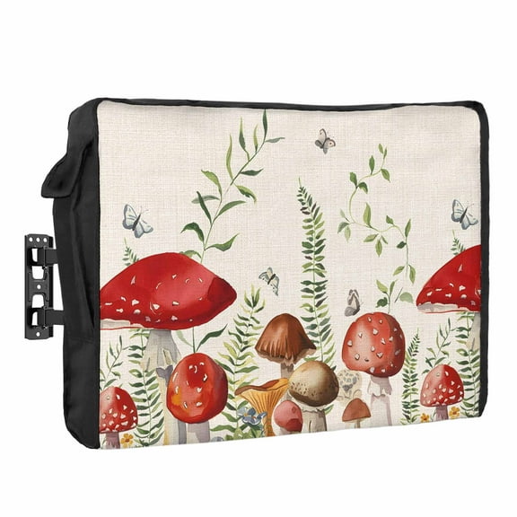 Outdoor TV Cover 52 to 55 Inches, Mushrooms Eucalyptus Leaves Butterfly Farmhouse Plants Waterproof and Weatherproof TV Cover with Remote Control Pocket, Flat Screen TV Cover Protector for Outside TV