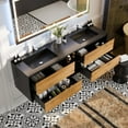 thumbnail image 4 of Eviva Vienna 75 inch Oak Black Wall Mount Bathroom Vanity with Black Integrated Acrylic Sinks, 4 of 7