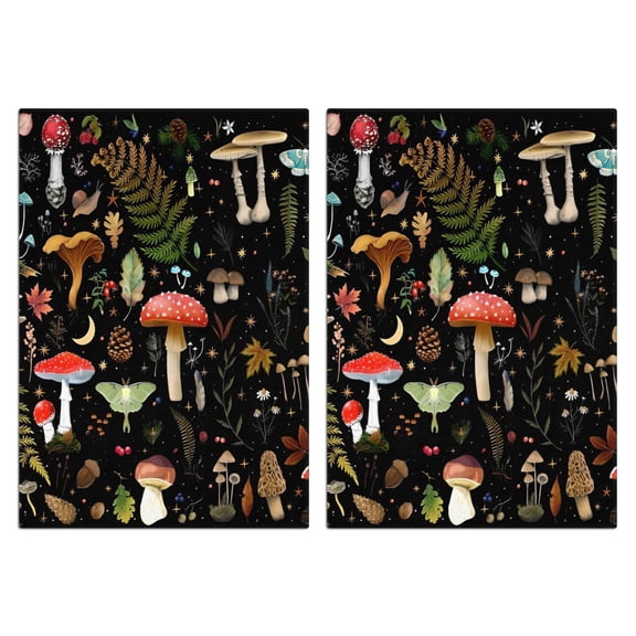 2 Pcs Funny Kitchen Towels,Colorful Mushroom Leaf Black Pattern Microfiber Dish Towels,Kitchen Tea Towels,Kitchen Towel Set (18" X 26")
