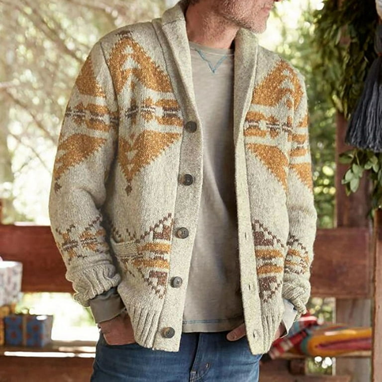 Men Aztec Cardigan Sweaters Mens Shawl Collar Jaquard Pattern Sweater Long  Sleeves Button Down Knitwear Cardigans : : Clothing, Shoes 
