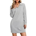 thumbnail image 4 of Women's Long Sleeve Lapel Collared V Neck Sweatshirt Dress - Loose Fit Mini - S-XXL, 4 of 6