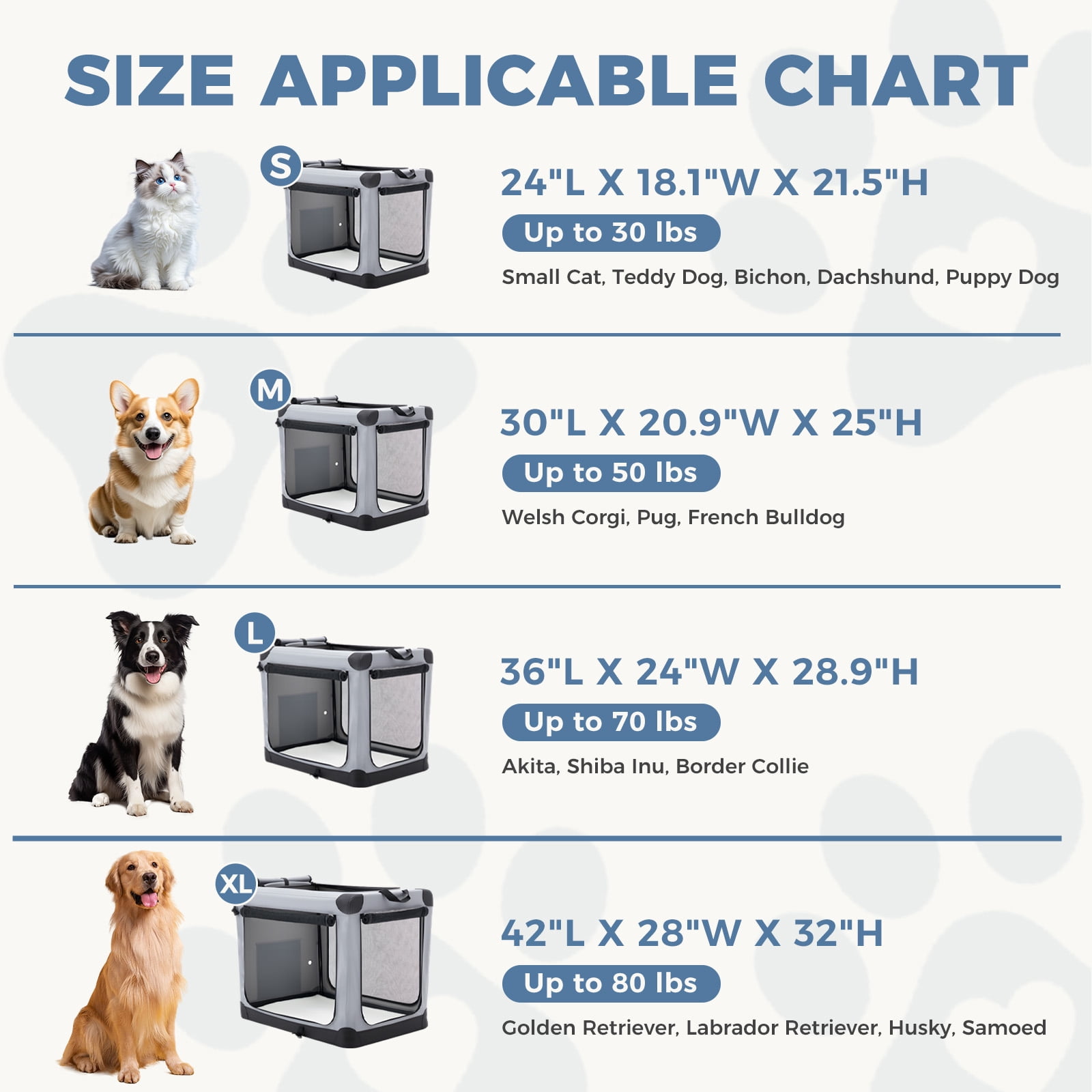Foldable Soft Dog Crate, 600D Oxford Fabric, Portable Pet Kennel with 3 Doors, Indoor & Outdoor Use for Small to Extra Large Dogs