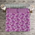 thumbnail image 3 of Ambesonne Purple Quilted Bedspread Set 3 Pcs, Nature Inspired Flora, King Size, Purple Lilac Dark Purple, 3 of 3
