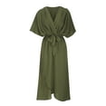 thumbnail image 3 of Ayolanni Dresses for Women 2025 Party V-Neck Green Solid Short Sleeve Maxi Dresses Dresses for Teens In Store 5x, 3 of 5