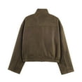 thumbnail image 3 of Women's Fashion Loose Zipper Stand Collar Suede Jacket Casual Long Sleeve Outerwear Coat for Fall and Winter Season,Brown,L, 3 of 4