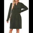 thumbnail image 2 of Vestido Informal de Larga con Bolsillos y Cuello en V para Mujer, Holgado, para Otoño e Invierno Verde XL, 2 of 9