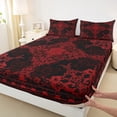 thumbnail image 3 of Manfei Gothic Floral Queen Sheet Sets,Retro Flower Floral Flat Sheet,Red Black Queen Fitted Sheet For Kids,Breathable Home Decor,4-Piece, 3 of 7