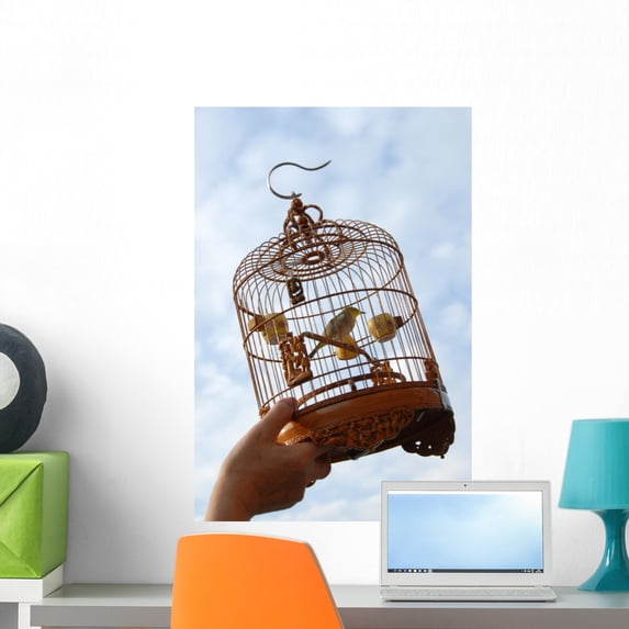 Cage Bound Bird Waiting Wall Mural by Wallmonkeys Peel and Stick Graphic (24 in H x 16 in W) WM216619