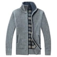thumbnail image 2 of Men's Winter Coat Full Zip Thick Sherpa Fleece Lined Stand Collar Long Sleeve Knitted Cardigan Sweaters with Pockets, 2 of 5