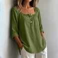 thumbnail image 2 of VBVC Women's Cotton Linen Square Neck Tunic Tops , Casual Long Sleeve Shirts For Women , Ladies' Lightweight Blouses with Pockets,Army Green,S-2XL, 2 of 8