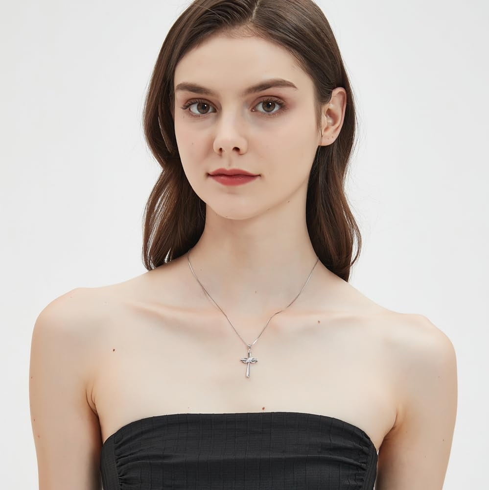 Infinity Cross Necklace for Women 925 Sterling Silver Danity Cross Pendant Necklace Christian Jewelry Baptism Gift 18''+2'' Chain
