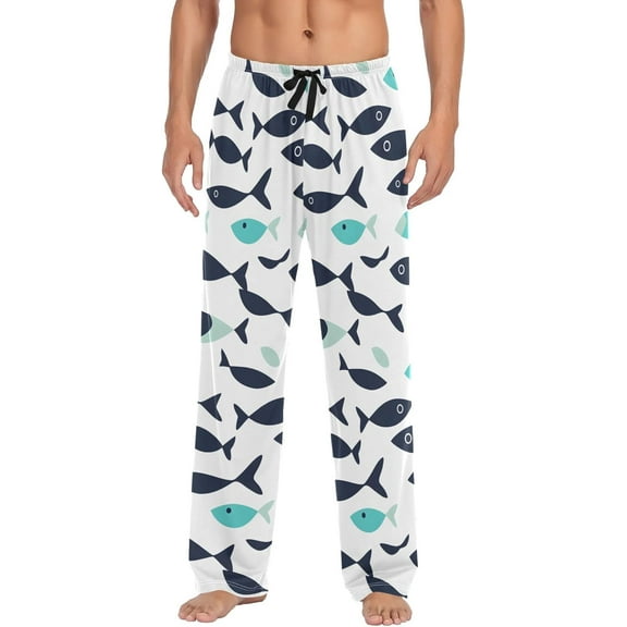 Top-kevin Fish Pattern Mens Pajama Pants with Drawstring Pockets Lounge Pants Casual Pajama Bottoms Men Sleep PJ Pants