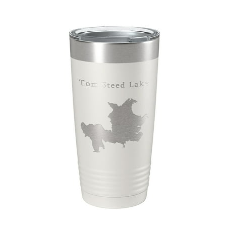 

Tom Steed Lake Map Tumbler Travel Mug Insulated Laser Engraved Coffee Cup Oklahoma 20 oz White