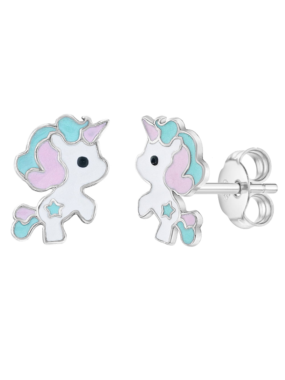 Pastel Enamel Unicorn Kids / Childrens / Girls Earrings Enamel - Sterling Silver