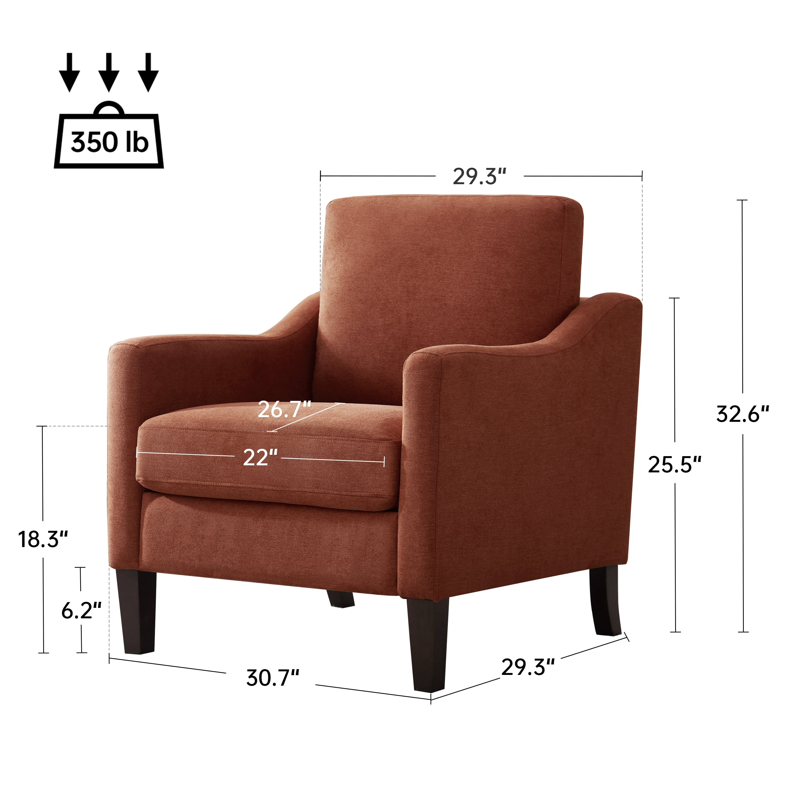 Vknow Furniture Mid Century Modern Upholstered Accent Chairs Set of 2 for Living Room,Orange