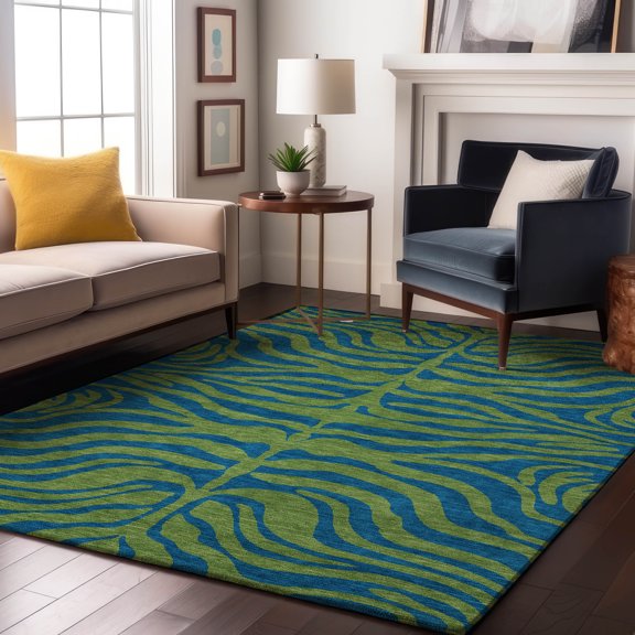 Addison Rugs Mayfield Premium Machine Washable Transitional Animal Print Green Rectangle Rug, 5' x 7'6"