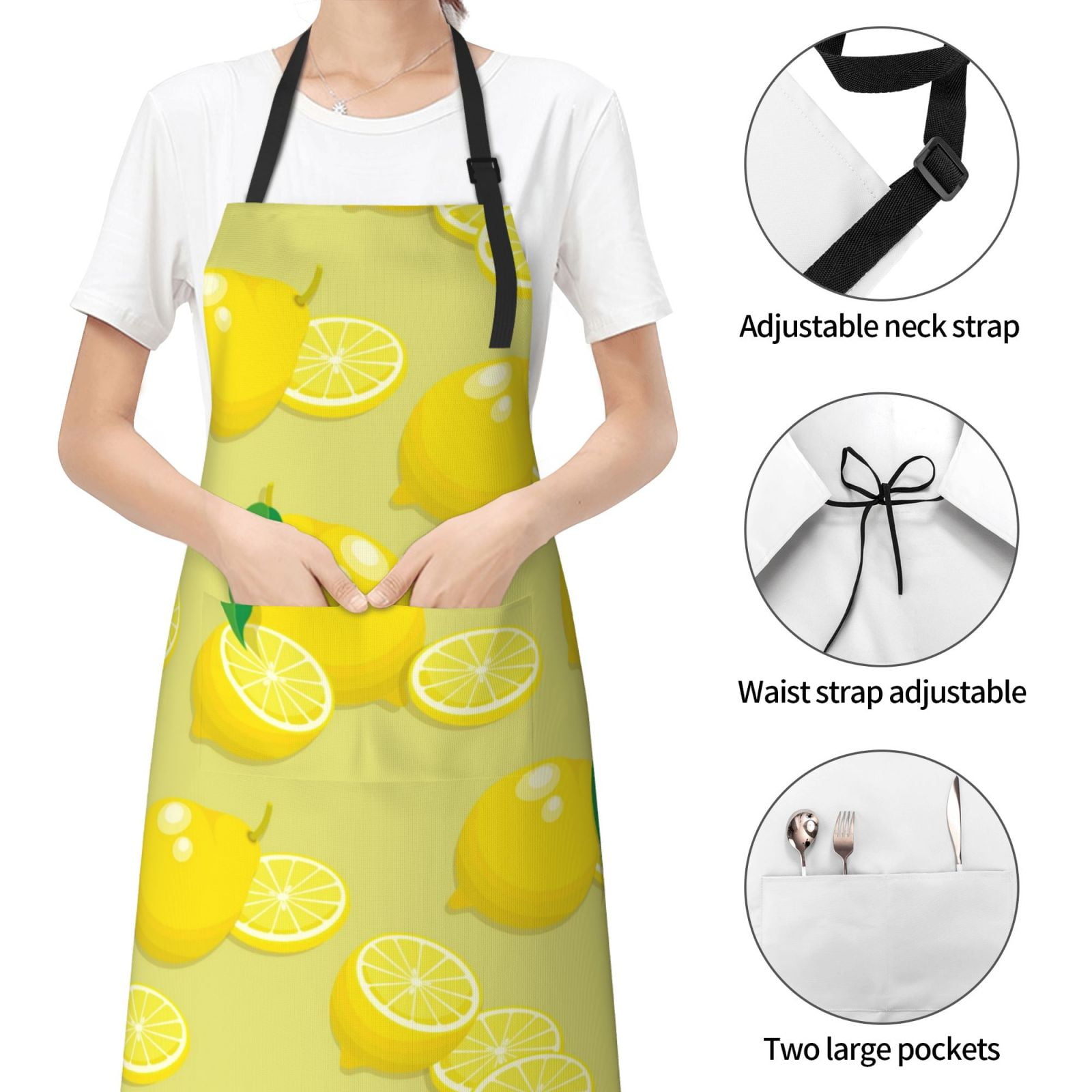 Kdxio Bright Lemons Apron with Pockets Adjustable Kitchen Aprons for Men Women Waterproof Aprons for Cooking,Drawing,Crafting, Baking Household Cleaning