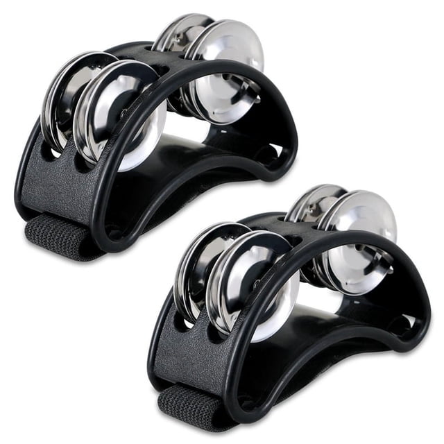 2PCS Foot Tambourine Percussion, Musical Instrument Percussion Pedal with Steel Jingle Bells - Black