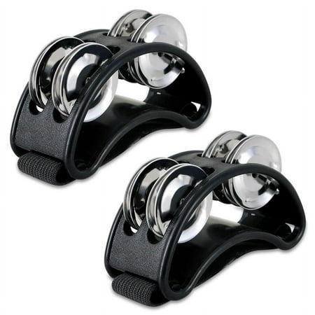 2PCS Foot Tambourine Percussion, Musical Instrument Percussion Pedal with Steel Jingle Bells - Black