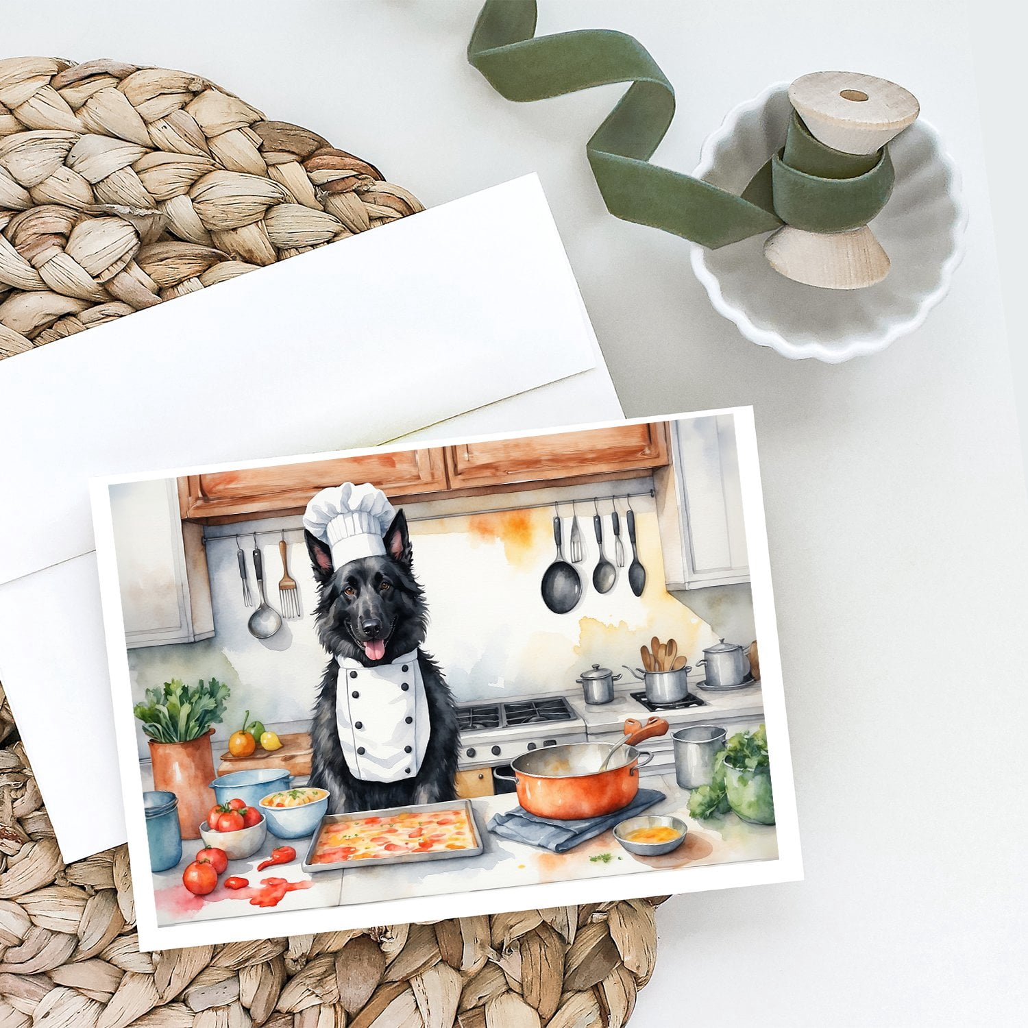 Belgian Sheepdog The Chef Greeting Cards Pack of 8 7 in x 5 in
