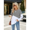 thumbnail image 6 of Deago Women Striped Color Block Long Sleeve Crew Neck Sweatshirt Casual Loose Fit Pullover Shirts Side Split Tunic Tops, 6 of 8