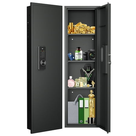 Furvclv 53.15 Wall Safe Between The Studs Hidden Electronic Safe Deposit Box With Dual Alarm Function & Adjustable Shelves For Business Cash Drops Home Safety