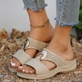 thumbnail image 2 of Mepaouo Womens Wedge Sandals Leather Dressy Walking Shoes Casual Slip on Summer Slides Flats Beige 9.5, 2 of 9