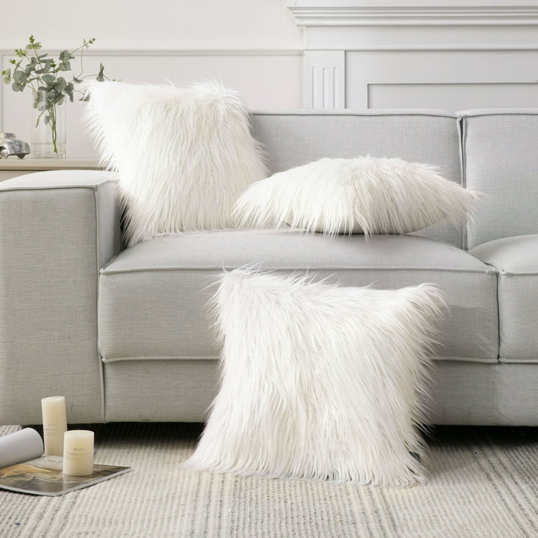 Pillow Decor - Mongolian Sheepskin Natural White Throw Pillow