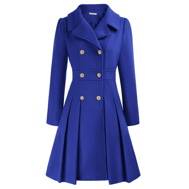 Abrigo GRACE KARIN para mujer, estilo swing con doble botonadura, color azul real, talla S
