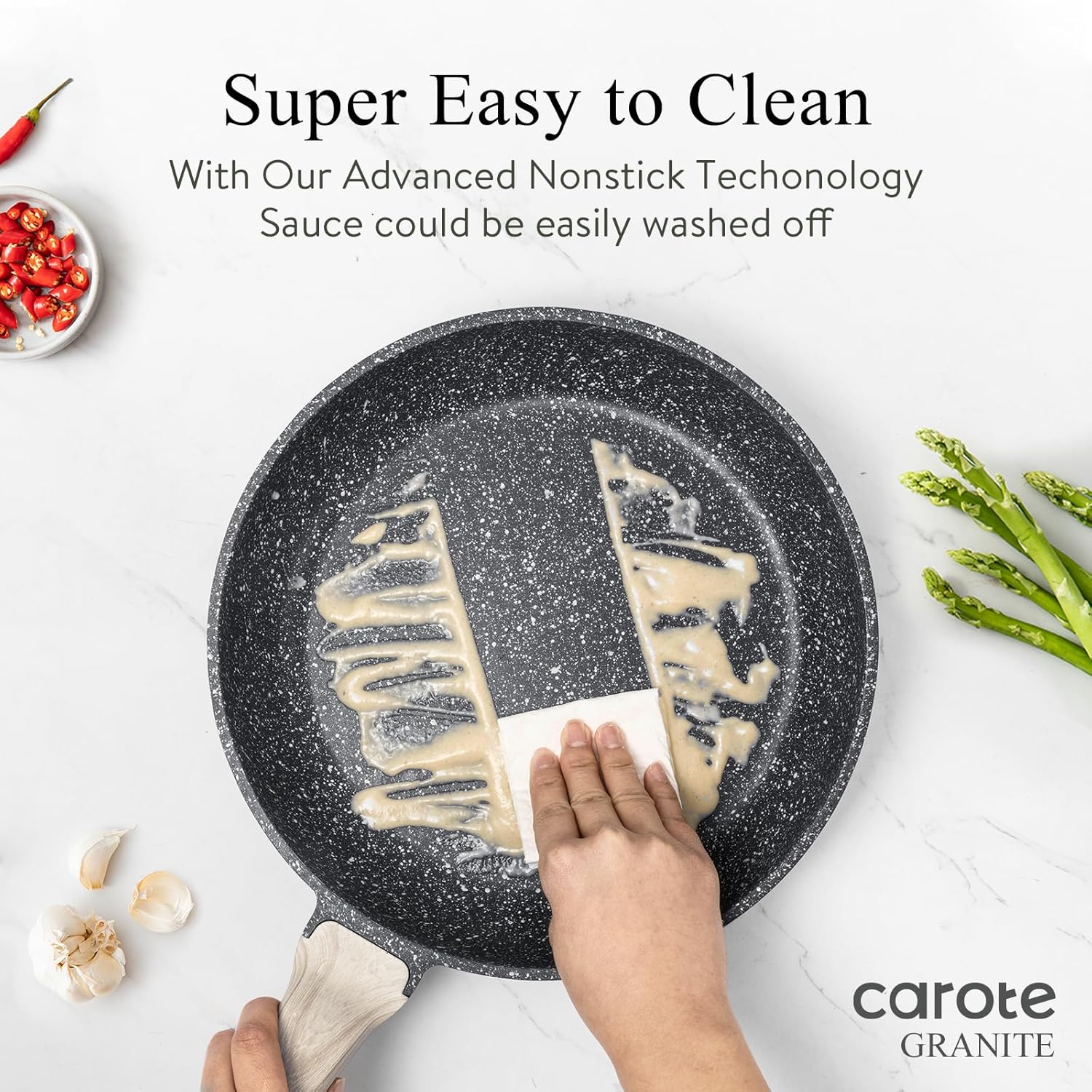 Non Stick Frying Pan Skillet Set Granite Chef Pan Induction Compatible Egg Frying Pan with Heat-Resistant Handle PFOA-Free Black 8+10+12 Inch