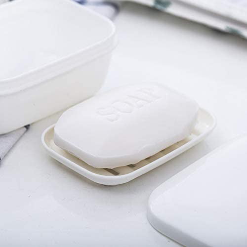 White Square Case Box Travel Gym " Soap Dish Container Lid Removable Drainer 