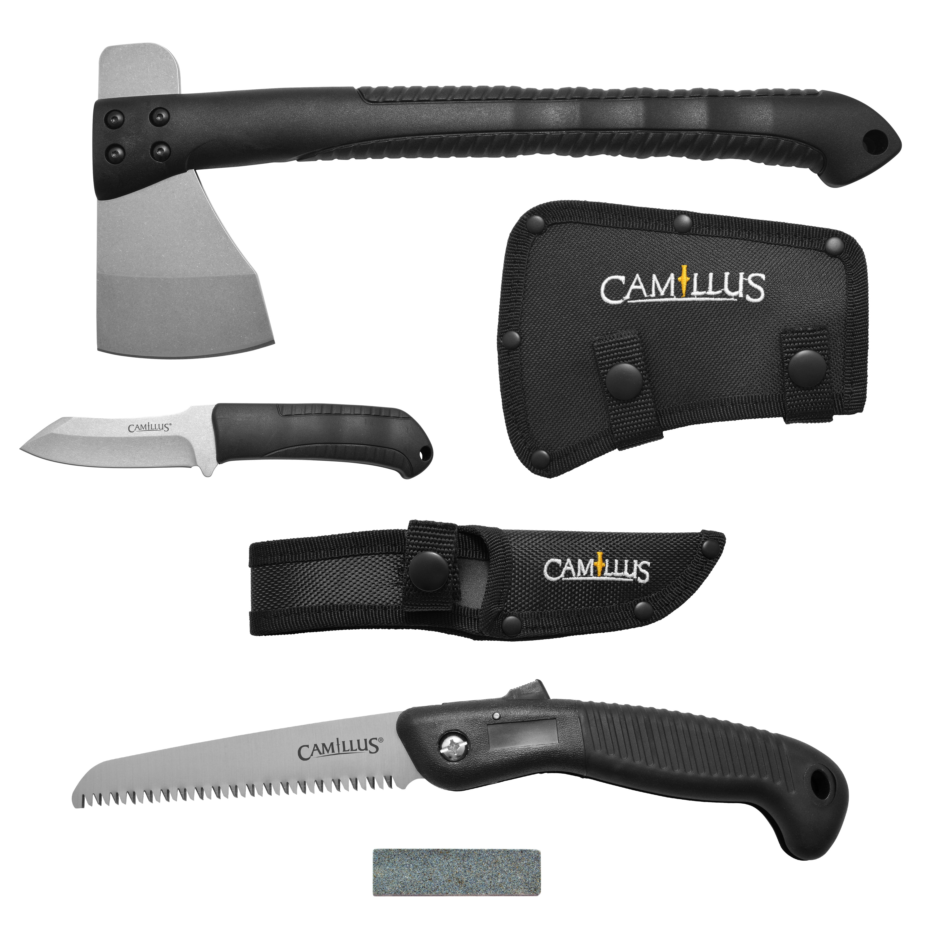 Camillus Camp Pack, 13" Hatchet, 7" Fixed Blade Knife, 12" Lockback Folding Saw