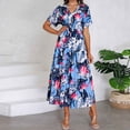 thumbnail image 4 of Robe Maxi pour Femmes Mode Décontractée Printemps et Été Imprimé Floral Manches Courtes Col en V Robe Cheville Manches Courtes en Liquidation, 4 of 9