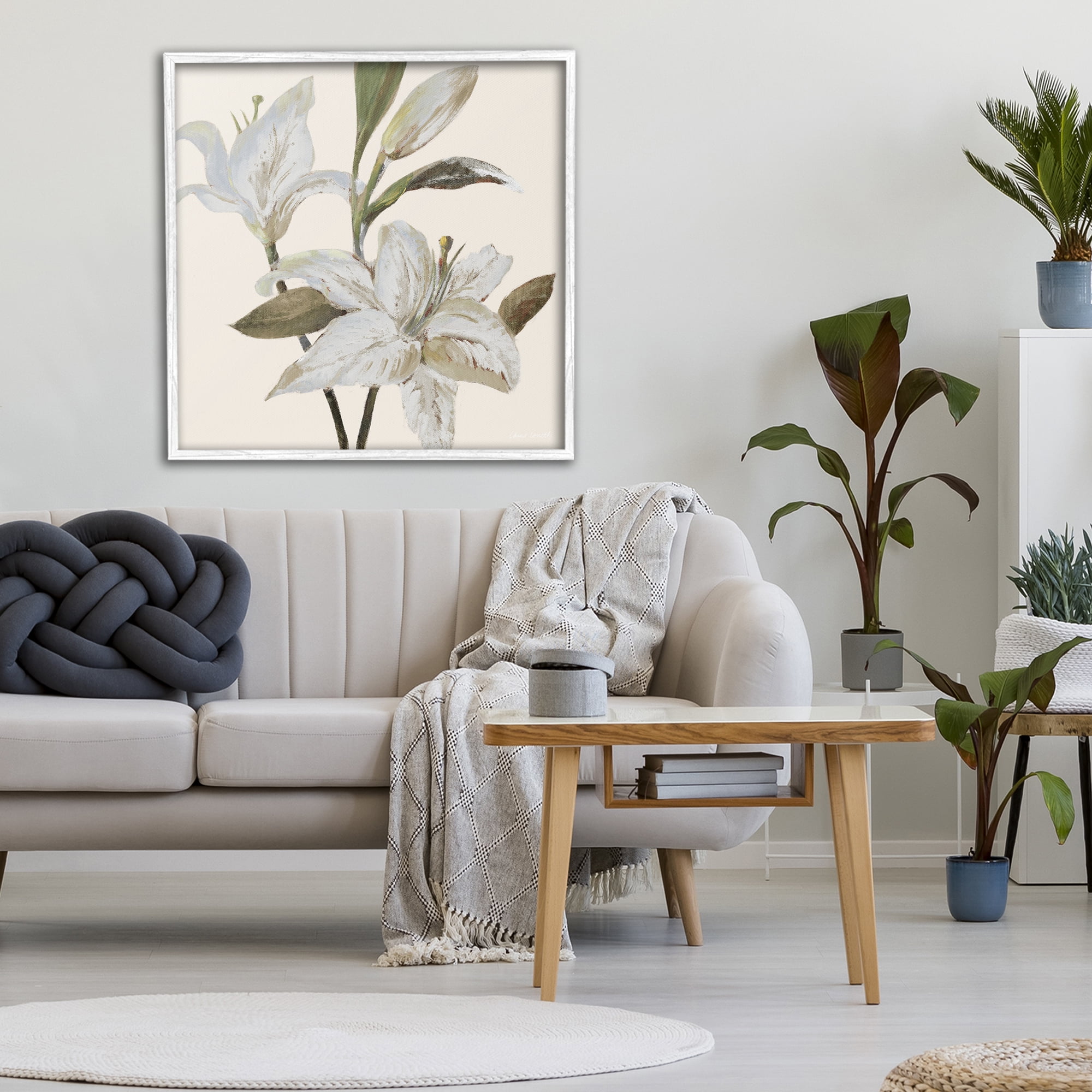 Stupell Industries Lilies Soft Beige White Framed Giclee Art, design by Lanie Loreth