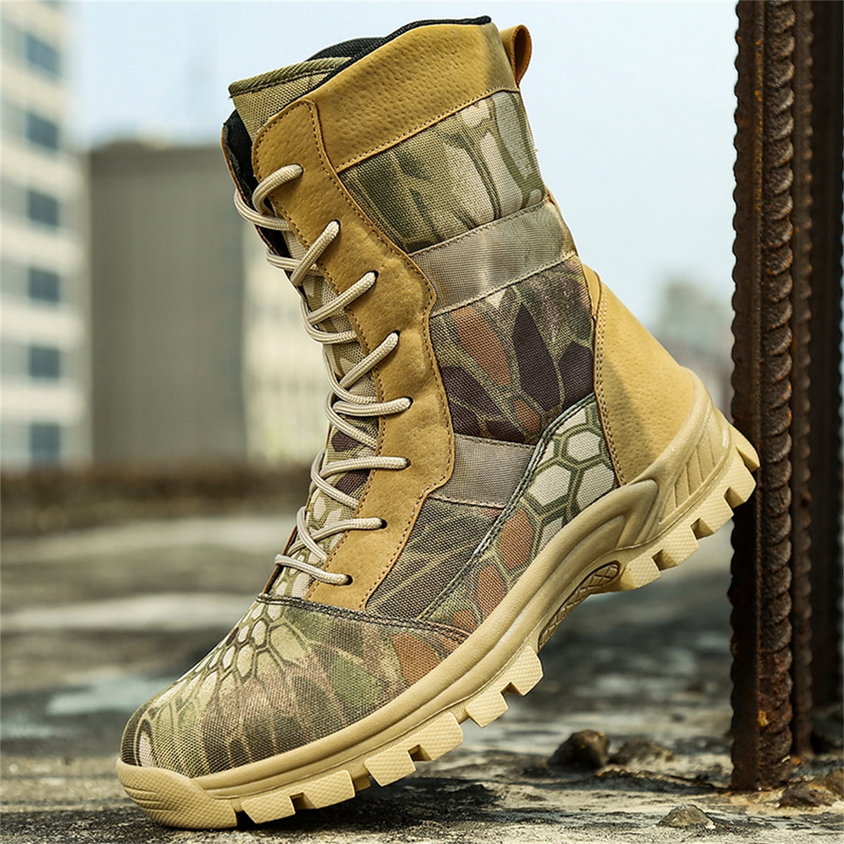 Outdoor Men's Hiking Boots Lightweight PU Leather Male Mid-leg Boots Women Trekking Trails Shoes, Black Color Gig Size US 13
