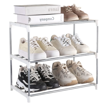 Narrow 3-Tier Stackable Shoe Rack Space-Saving Organizer for Bedroom Dorm Living Room Garage White
