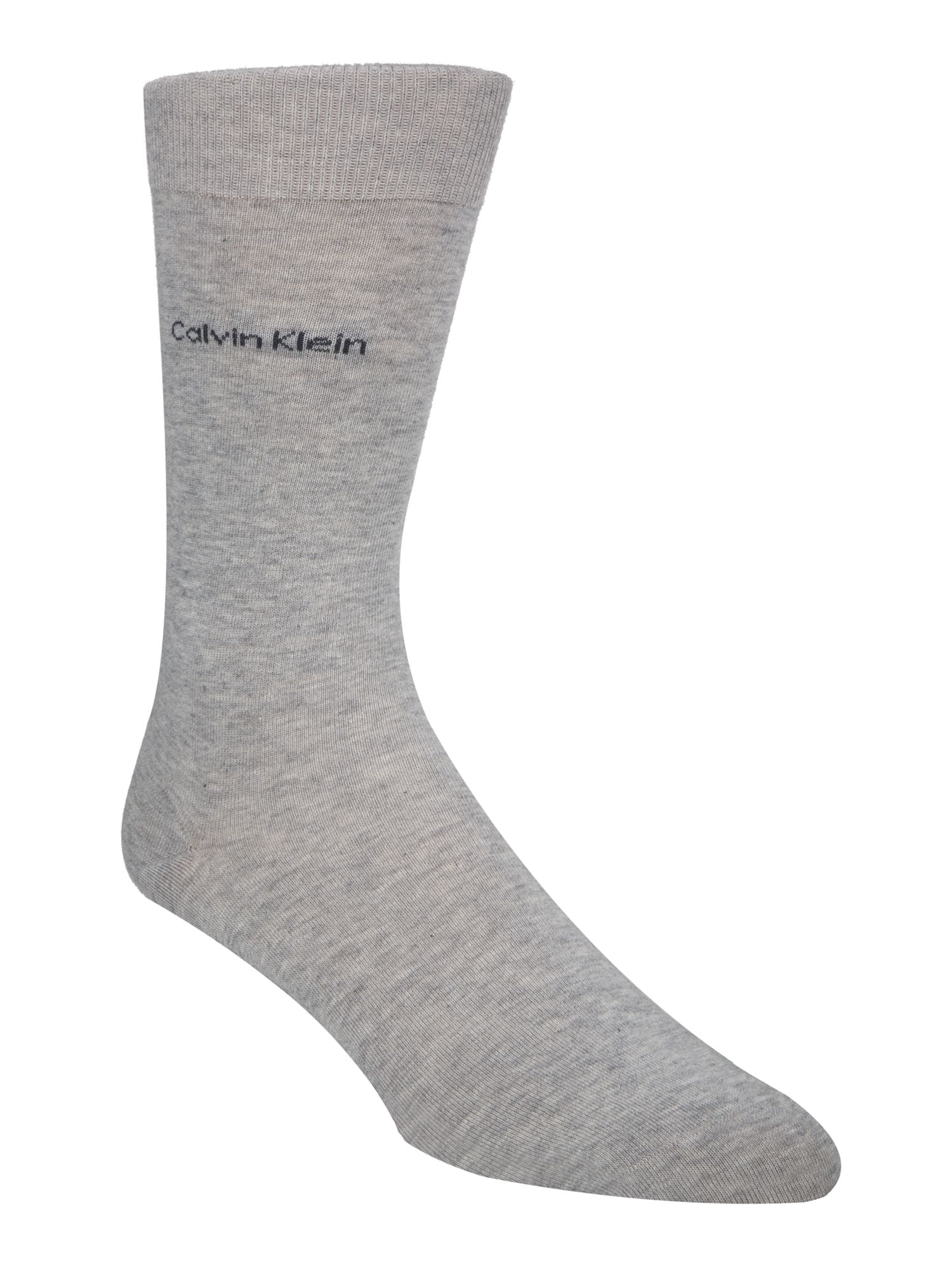 CALVIN KLEIN Mens Gray Giza Cotton Solid Logo Seamless Dress Crew Socks ...