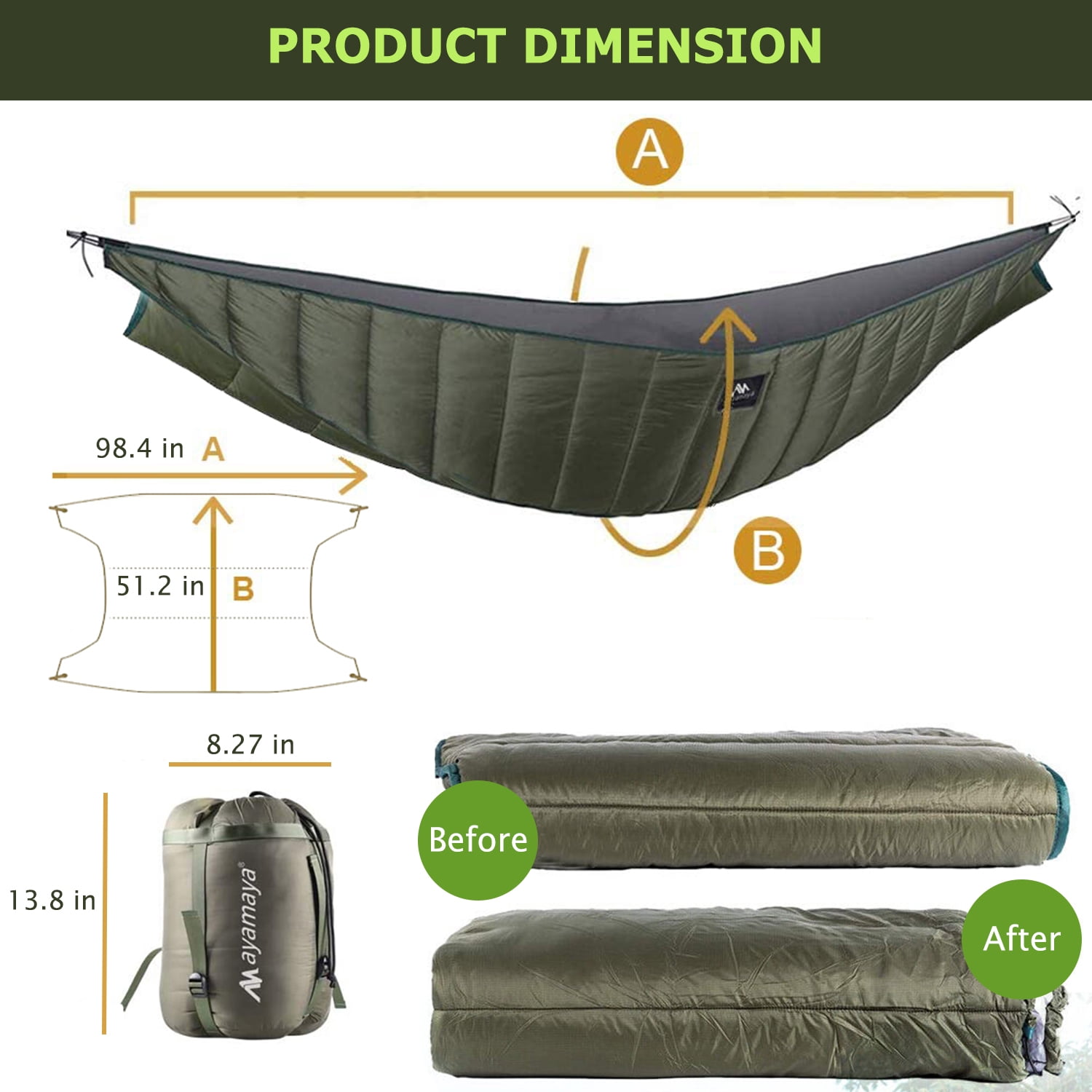 Ultralight Hammock Underquilt, Portable Large Single & Double Camping Quilt for Hammocks Great for Outdoor Hiking Backpacking Travel