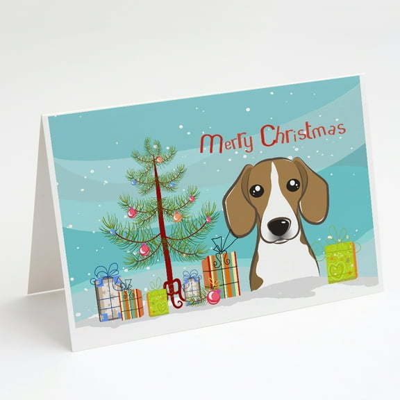 Christmas Tree and Beagle Greeting Cards and Envelopes Pack of 8