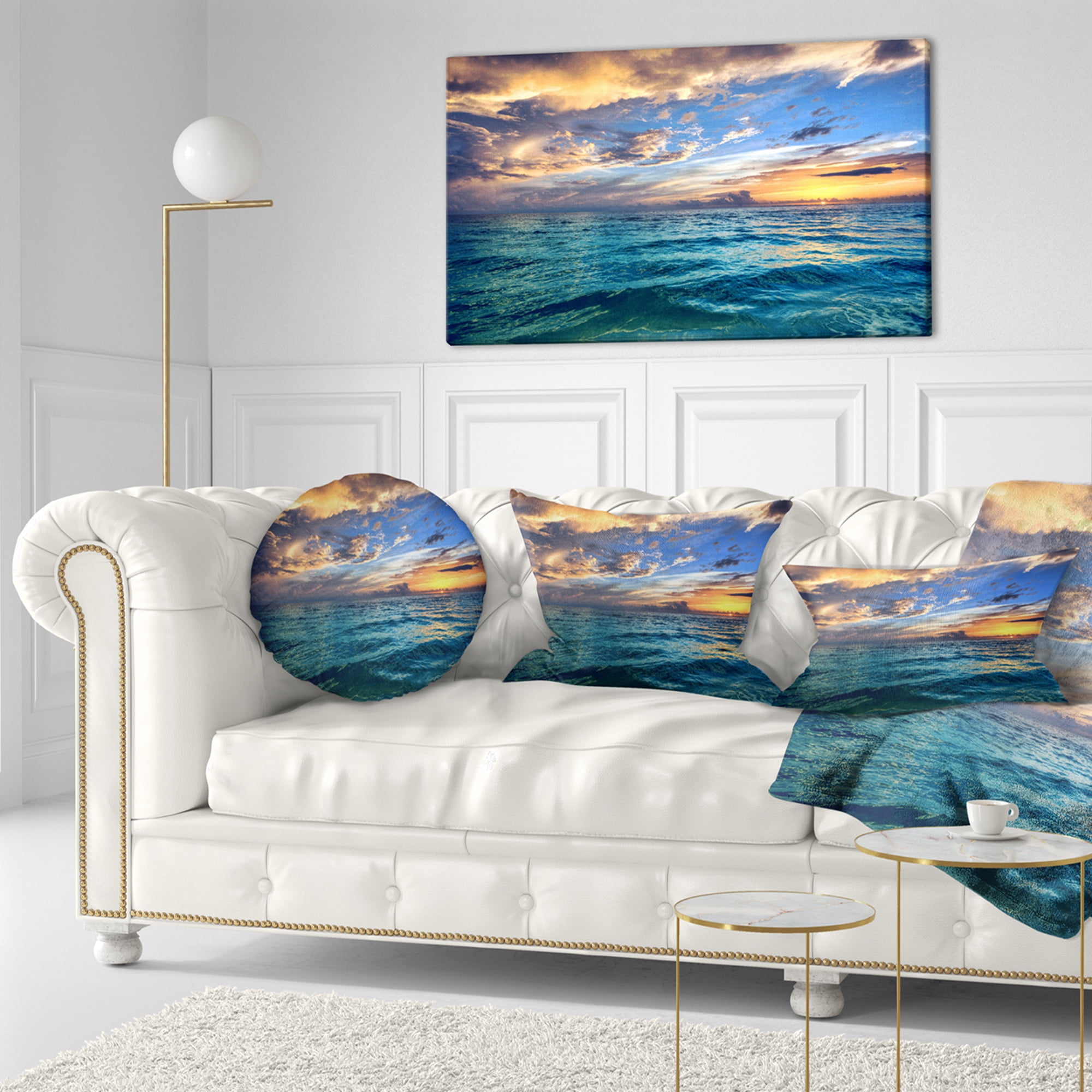 Designart 12" x 20" Blue Polyester Throw Pillow
