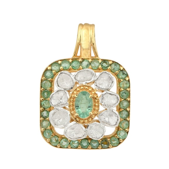 Mooneye 0.50 CTW Natural Diamond Polki Emerald Women Gifts Pendant 925 Sterling Silver Gold Plated