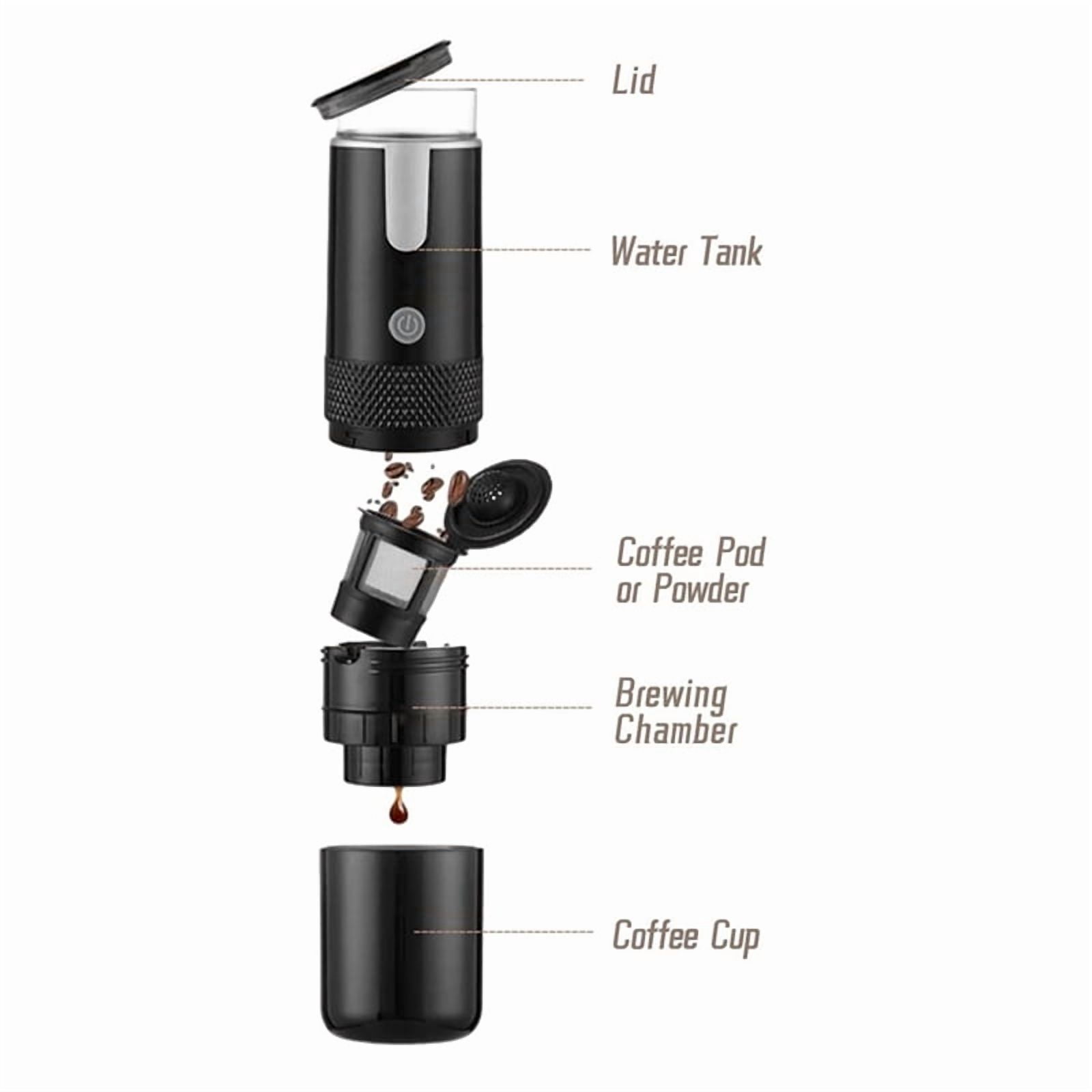 2X Portable Espresso Maker, Electric Travel Coffee Machine for Travel Camping Fit Coffee Powder & Coffee Capsule