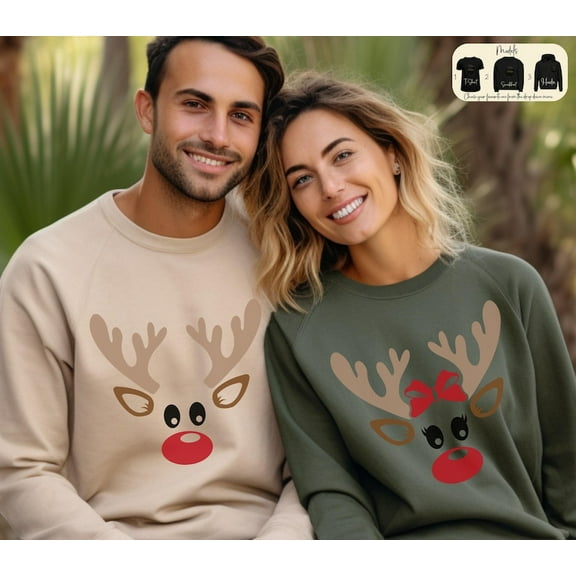 Couple Matching Reindeer Sweatshirts, Cute Christmas Sweaters, Xmas Gifts