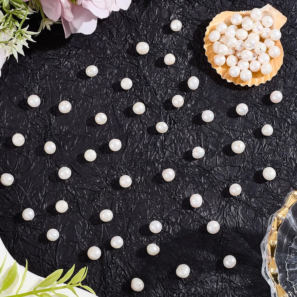 1 Box 100PCS Beige Freshwater Round Shape Pearl Beads with Holes Genuine Real Summer Natural Cultured Spacer Loose Pearls Bead Bulk for Jewelry Making Bracelets Necklaces DIY Craft Supply
