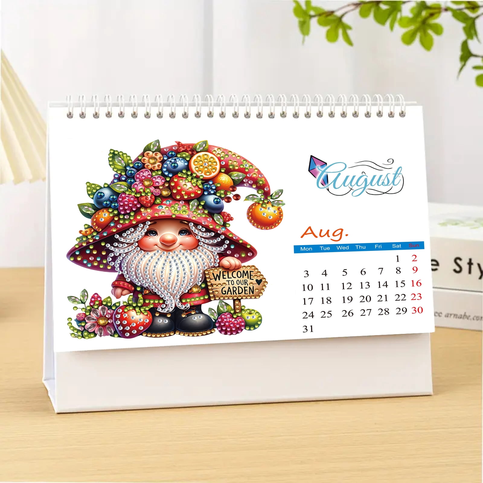 FLOPESN 2026 Desk Calendar DIY Diamond Painting Craft Kit – Complete Paper Calendar with Special Drills, Holiday Wreath & Gnome Themes for Home Office Decor-Mountain Squirrel