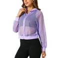 thumbnail image 4 of INSPIRE CHIC Ribbed Cuffs Jacket for Women Hoodie Mesh Bomber Jacket XS Light Purple, 4 of 6