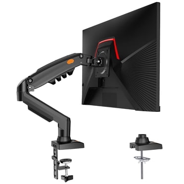 REHISK Single Monitor Mount for 17-32 inch Computer Screens, Gas Spring Arm Desk Stand with Clamp and Grommet Base, Supports 4.4 to 19.8lbs