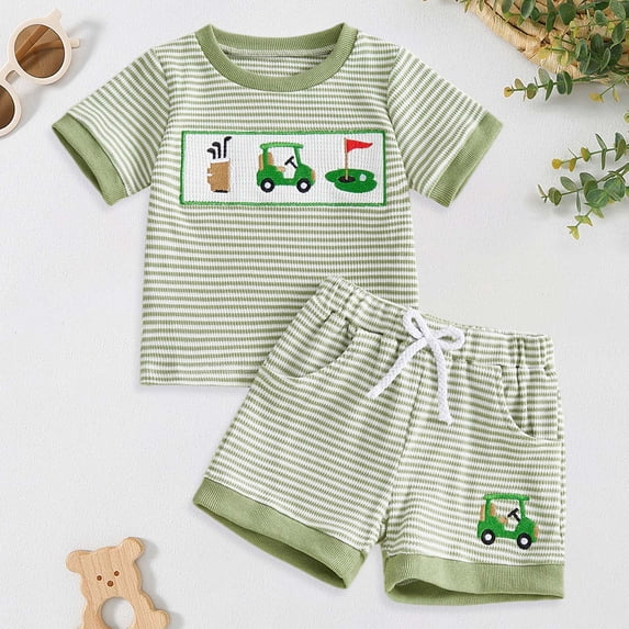 PEASKJP Short Sets Baby Boy 2 Piece Outfits Boy Clothes Sets Short Sleeve T-Shirt Tops Shorts,Size 6-12 Months