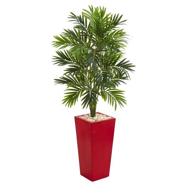 Nearly Natural 5635 4,5 Pi Areca Palmier Artificiel en Jardinière Rouge
