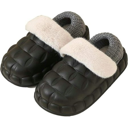 

CoCopeaunt Women Men Fluffy Fur Waterproof Anti-skip House Shoes Warm Soft Detachable Taken-down Lining Indoor Slippers Outdoor